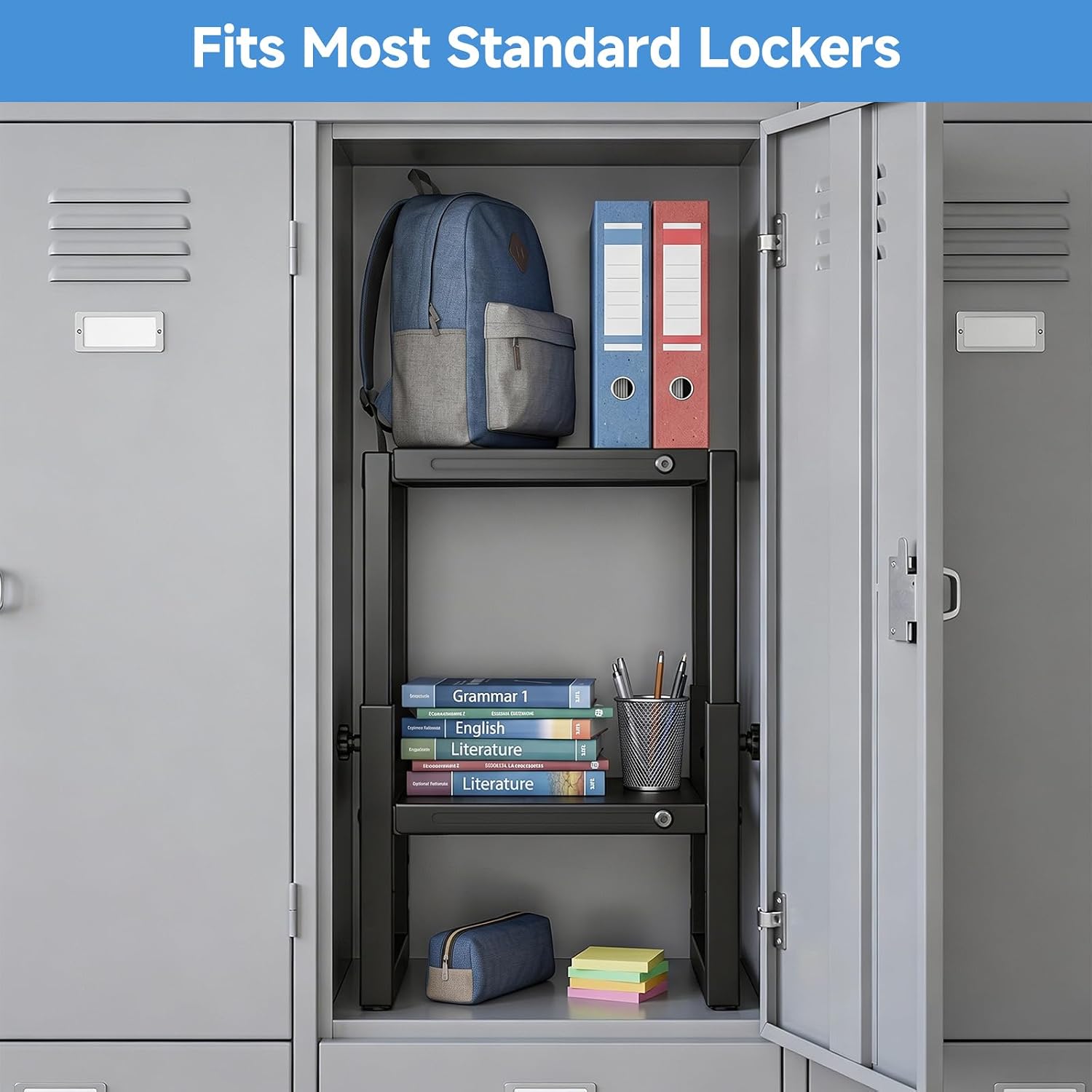 Locker Organizer Shelf, Expandable Width and Height, Locker Shelf | Heavy Duty,Metal,Stackable ,Locker Organizer Shelves Ideal for School, Office,Gym Lockers