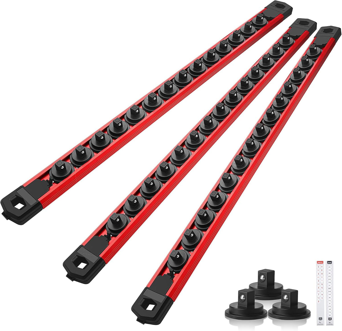 Reniteco Magnetic Socket Organizer Set, 3-Pack 1/4” Socket Rails