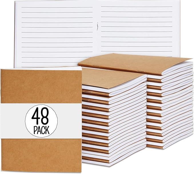 Small Lined Notebooks Bulk – Kraft Paper Cover, 48 Pack 4.25 x 5.5 in Mini by PaperJunkie