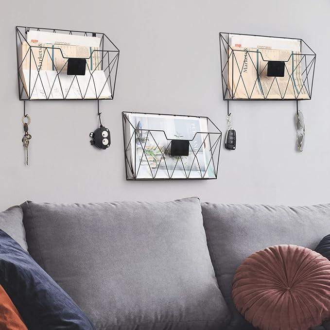YBING Hanging Wall File Organizer Wall File Holder 3 Pockets Wall-Mounted File - Image 6