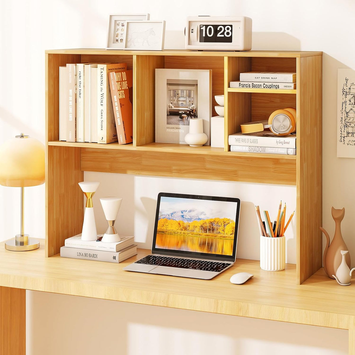 GOFLAME 4 Cubes Desktop Bookshelf, 37” Tabletop Wood Desk Shelf for Computer ...