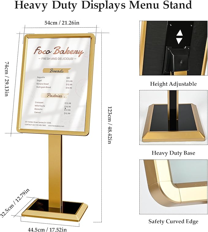 lesolar Display Menu Stand, 21x29 Inch Heavy Duty Aluminum Pedestal Sign Holder - Image 6