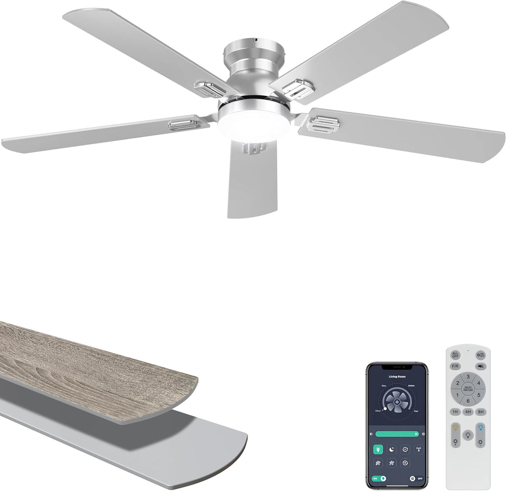 ohniyou 52'' silver low profile ceiling fan with, main product view