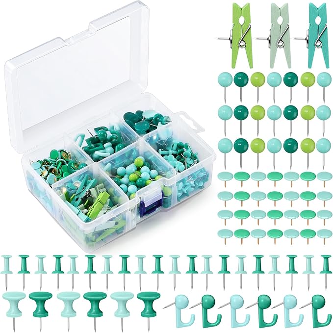 600 Pcs Decorative Push Pins, Plant Green Thumb Tacks 6 Types Cute Push Pin Clip by Sawysine