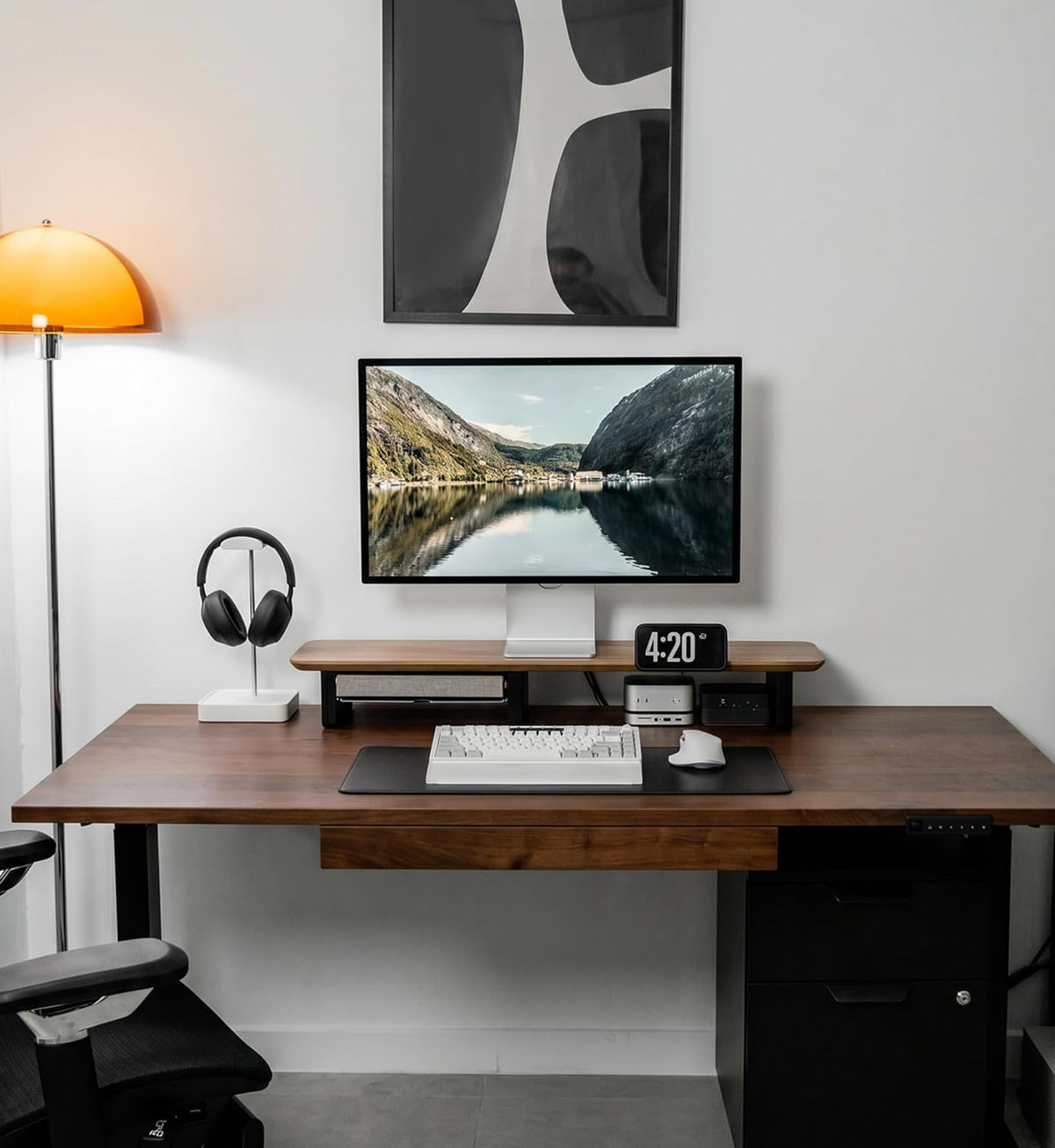 Raico Desk Cockpit Shelf Monitor Stand System Dual Screen Setup Wood Large De...