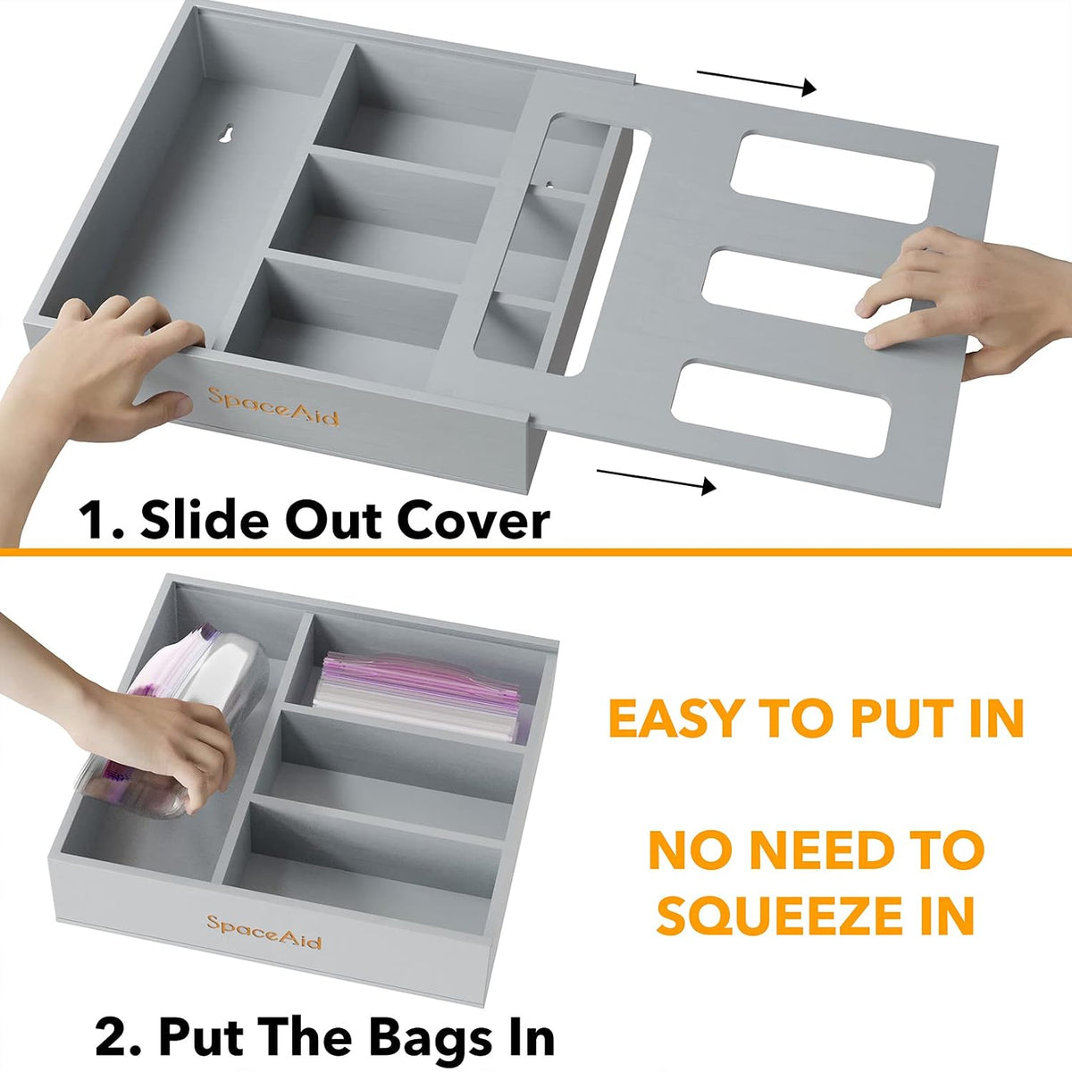 SpaceAid Bag Storage Organizer for Kitchen Drawer, Bamboo Organizer, Compatib...