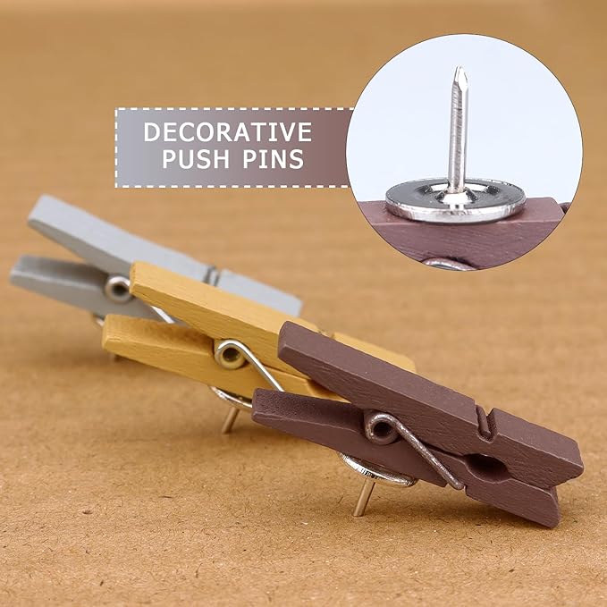 JOANCÉE 50 PCS Wooden Clips Colorful Push Pins Tacks - Image 5