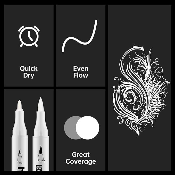 hhhouu 17Pack Dual Tip Black & White Brush Pens- Fineliner & Highlighting Set - Image 6