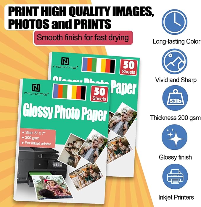 NICKANG 5x7 Glossy Photo Paper, Total of 100 Sheets Bulk, 200 gsm, Photo Paper - Image 5