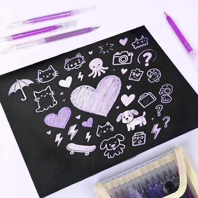 CAISEXILE 12 Purple Glitter Gel Pens Set, 1.0 mm Fine Point - Image 4