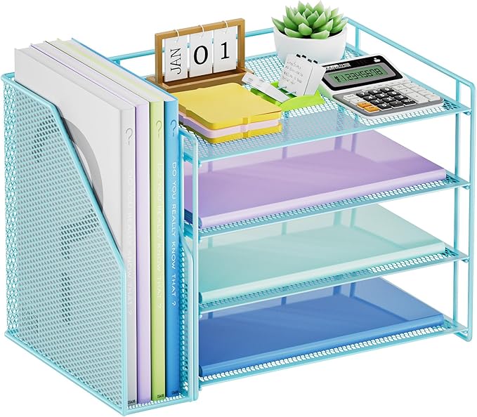 Marbrasse Desk Organizer and Accessories，4-Tier Paper Letter Tray Organizer by Marbrasse
