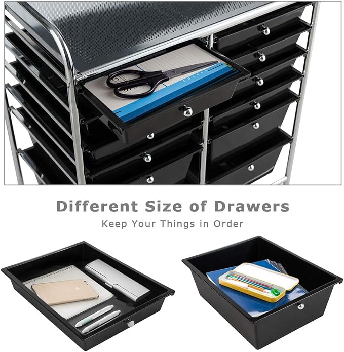 LDAILY 12 Drawer Rolling Storage Cart, Craft Cart Organizer on Wheels w/Metal - Image 4