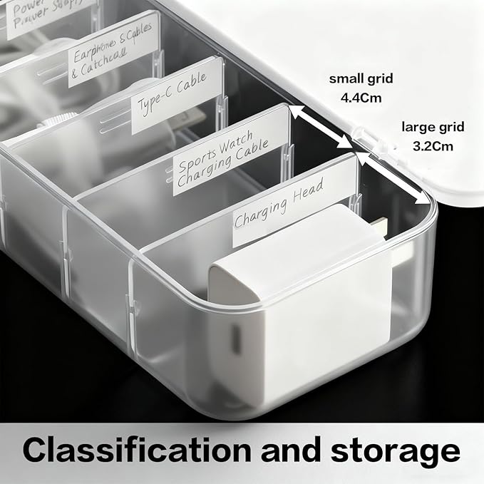 Cord Organizer Box with Lid, 7 Compartment Cable Management with 7 Wire Ties - Image 5