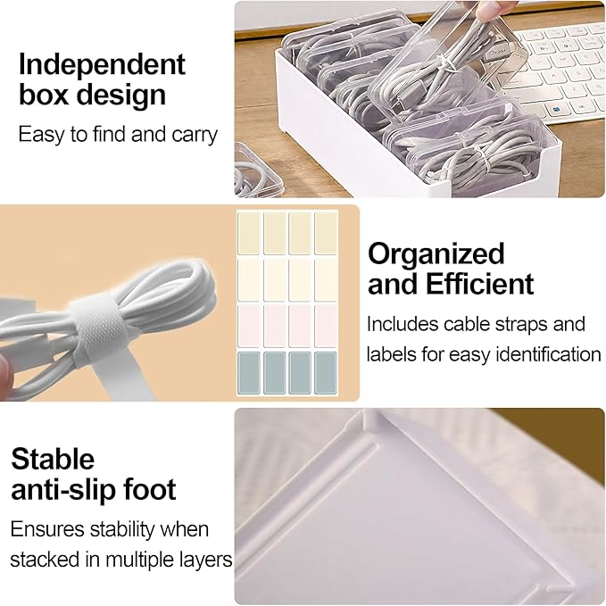11 Cable Organizer Box with Labels, Cord Storage Organizer - Image 2