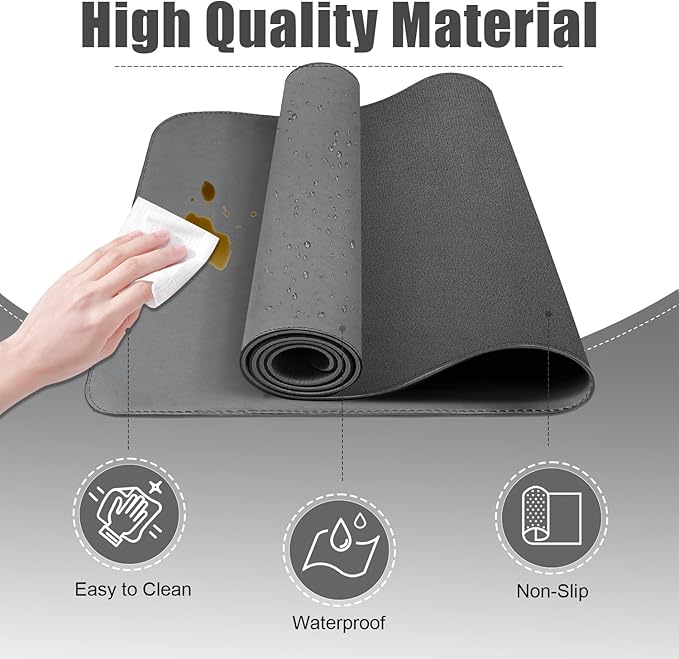 Leather Desk Pad Protector, 47.2'' x 23.6'', Suede Base Sewing Desk Blotter - Image 3