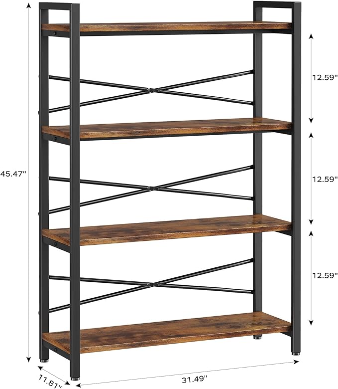 4 Tier Bookshelf 31.49" Width, Book Organizers and Storage, Wood and Metal Tall - Image 3