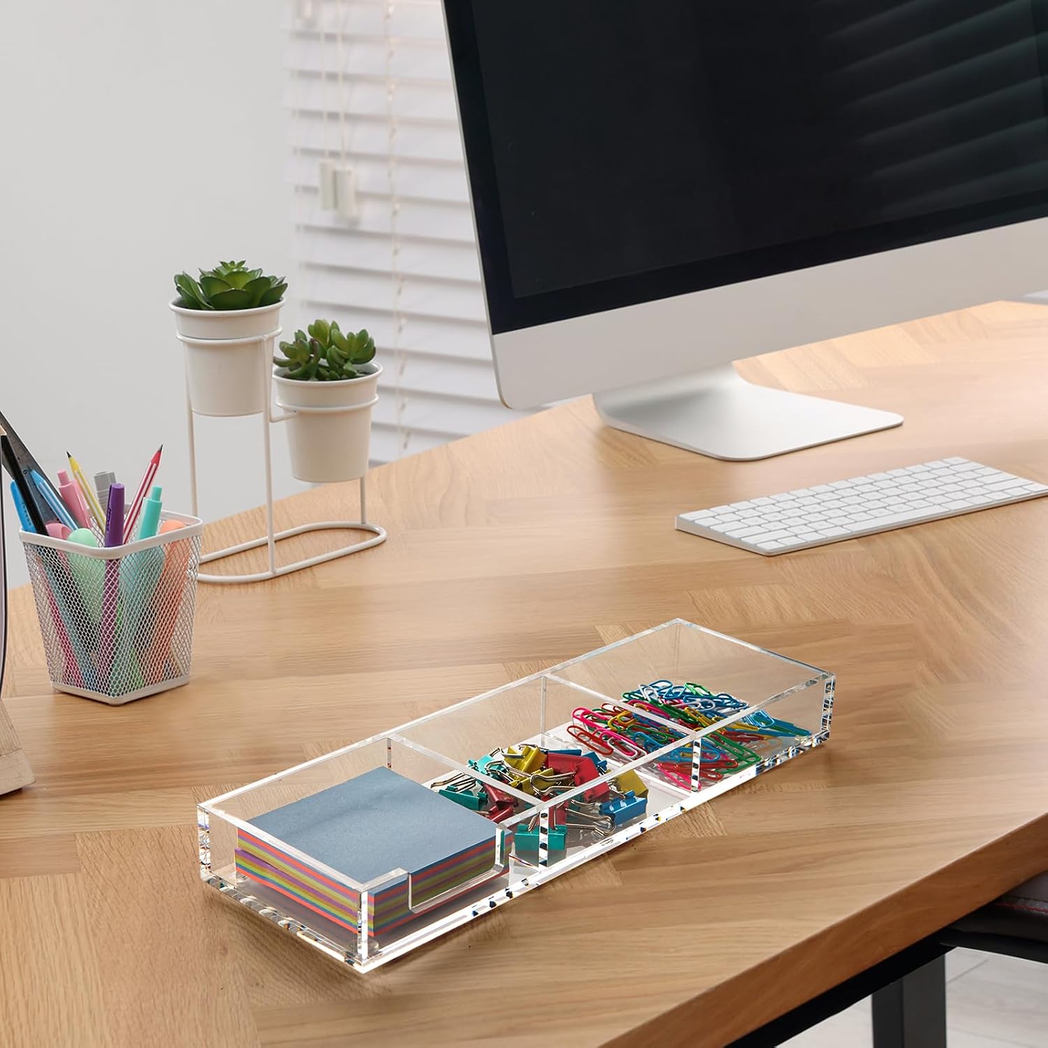 Sticky Note Holder 3 in 1 Clear Acrylic Self-Stick Memo Pads Holders Desk Organizer for School Office Home, Post Pop Notes Dispenser for 3"X3" Note Pads (BQ211)
