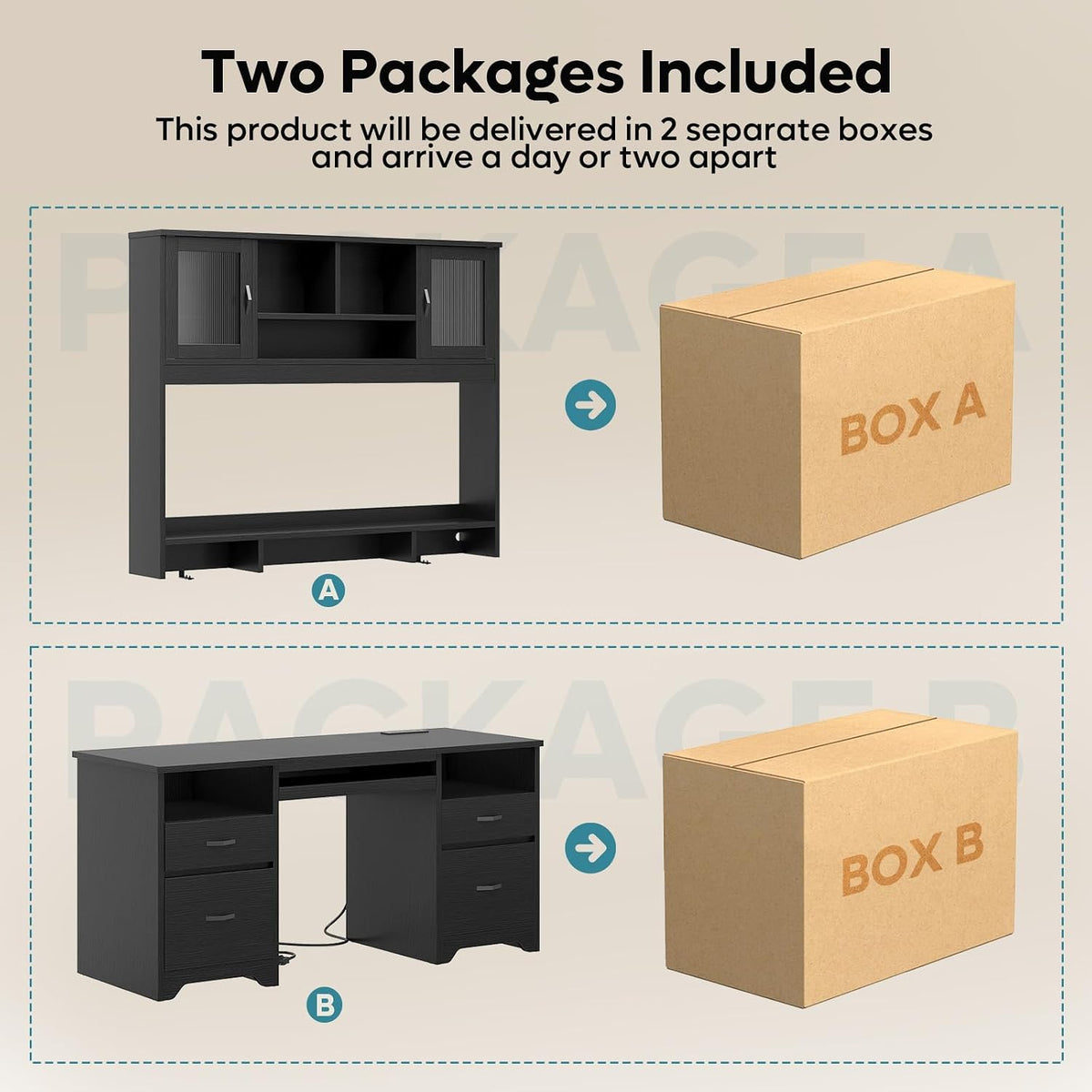 Bestier 77.8" H Computer Desk with Hutch, Charging Station, LED Light,Black