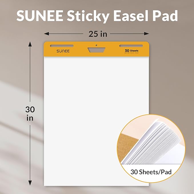 SUNEE Sticky Easel Pads, 25x30 Inches, 30 Sheets/Pad, 2 Pack – Self Stick Flip - Image 3