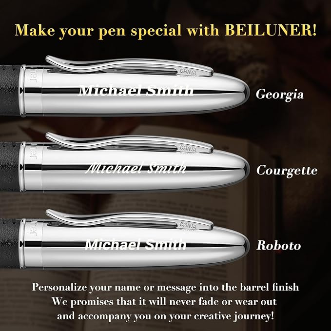 BEILUNER 318 Luxury Personalized Leather Pen, Hand-Stitched Premium Black - Image 2