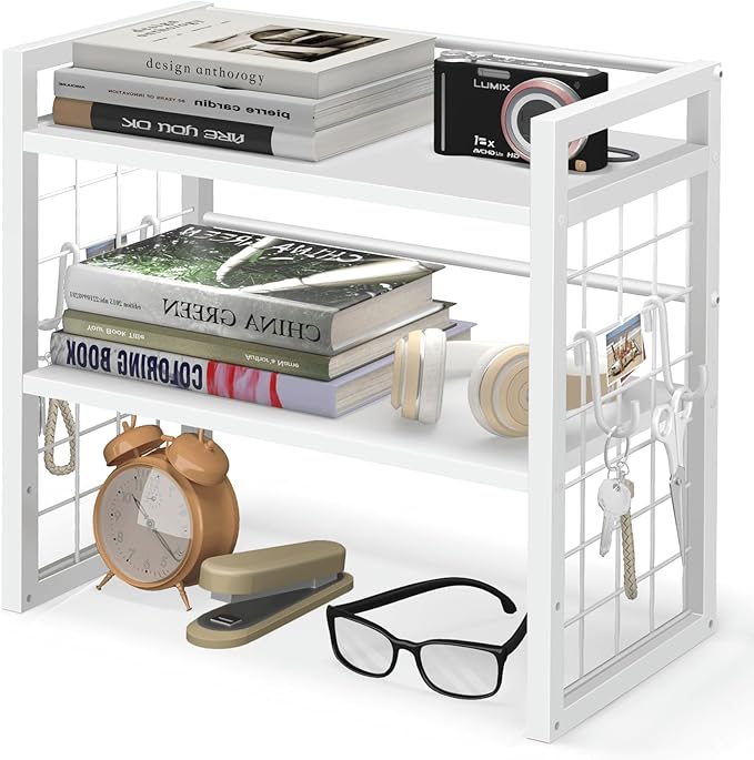 ELITEROO Desk Shelf Organizer, 2 Tier Wood Desktop Bookshelf Storage Rack by ELITEROO