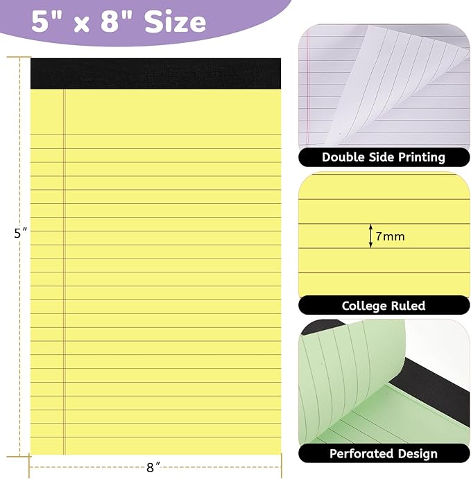 Thboxes 6 Packs Legal Pads 5x8, Totally 180 Sheets Colored Legal Pads 5x8 - Image 3