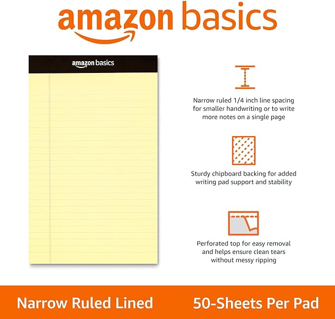 Amazon Basics 50 sheet Narrow Ruled Lined Writing Note Pad, 5 inch x 8 inch - Image 2