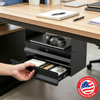 POCHAR Under Desk 2-Tier Drawer with Lock, Steel Slide Out Storage Drawer | Under Table Dual Tier Secure Drawer with Cable Management, Undermount Drawer Storage Organizer for Standing Desk, Workstation