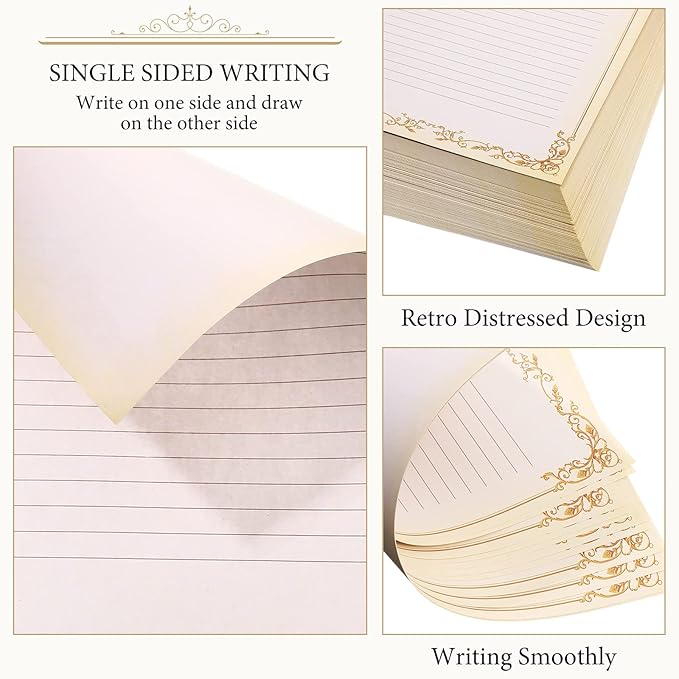 Sabary 200 Sheets Lined Stationary Writing Paper 8.5 x 11 Inch Fancy Vintage - Image 3