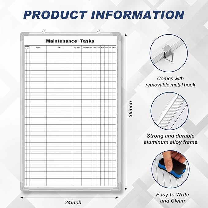 Lined Whiteboard Blank Grid Aluminum Frame Dry Erase Board Reusable Wall - Image 2
