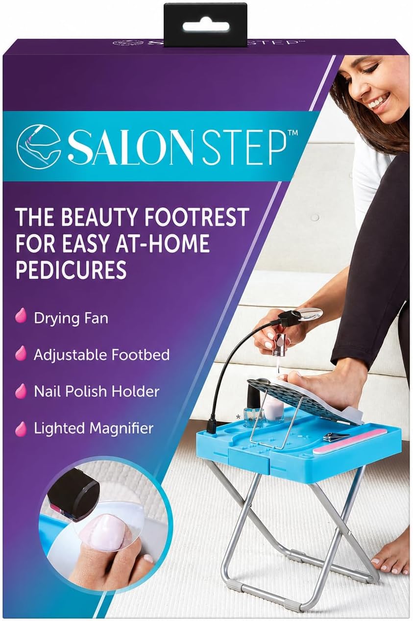 Salon Step Pedicure Footrest with LED Magnifier, Drying Fan and Storage