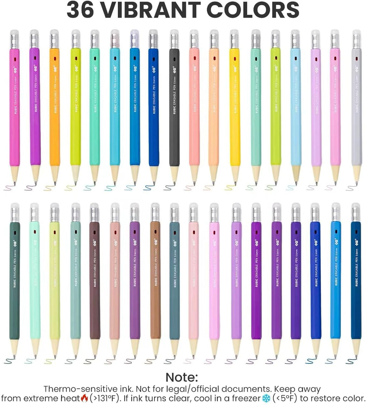 RUBIC 0.6mm Erasable Pens 36 Assorted Colors, School & Planner