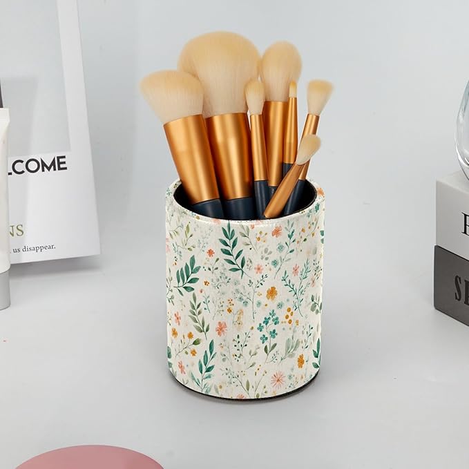 Leather Pen Holder for Desk Floral Leaf Pencil Cup Desktop Organizer Makeup - Image 6