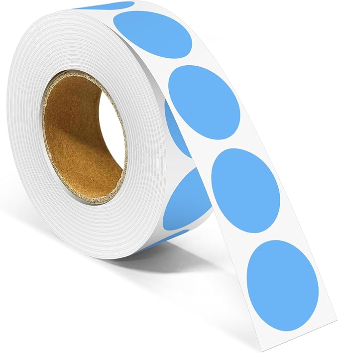 1 Inch Round Color Coding Labels, 1000 Dots Per Roll Sky Blue Color Coded Dot by Unknown