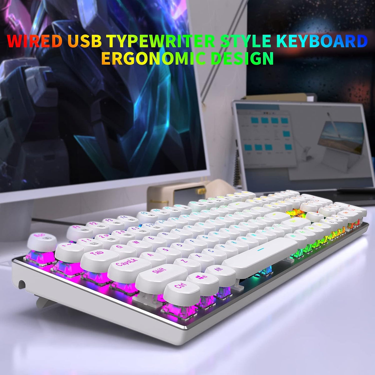 HUO JI E-Yooso Z-88 Wired Typewriter Style Mechanical Keyboard, White