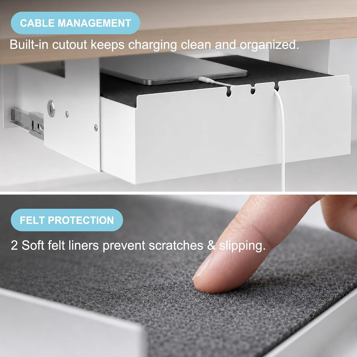 Under Desk Drawer with Lock, 13 Inch Slide-Out Metal Storage Drawer with Brac...