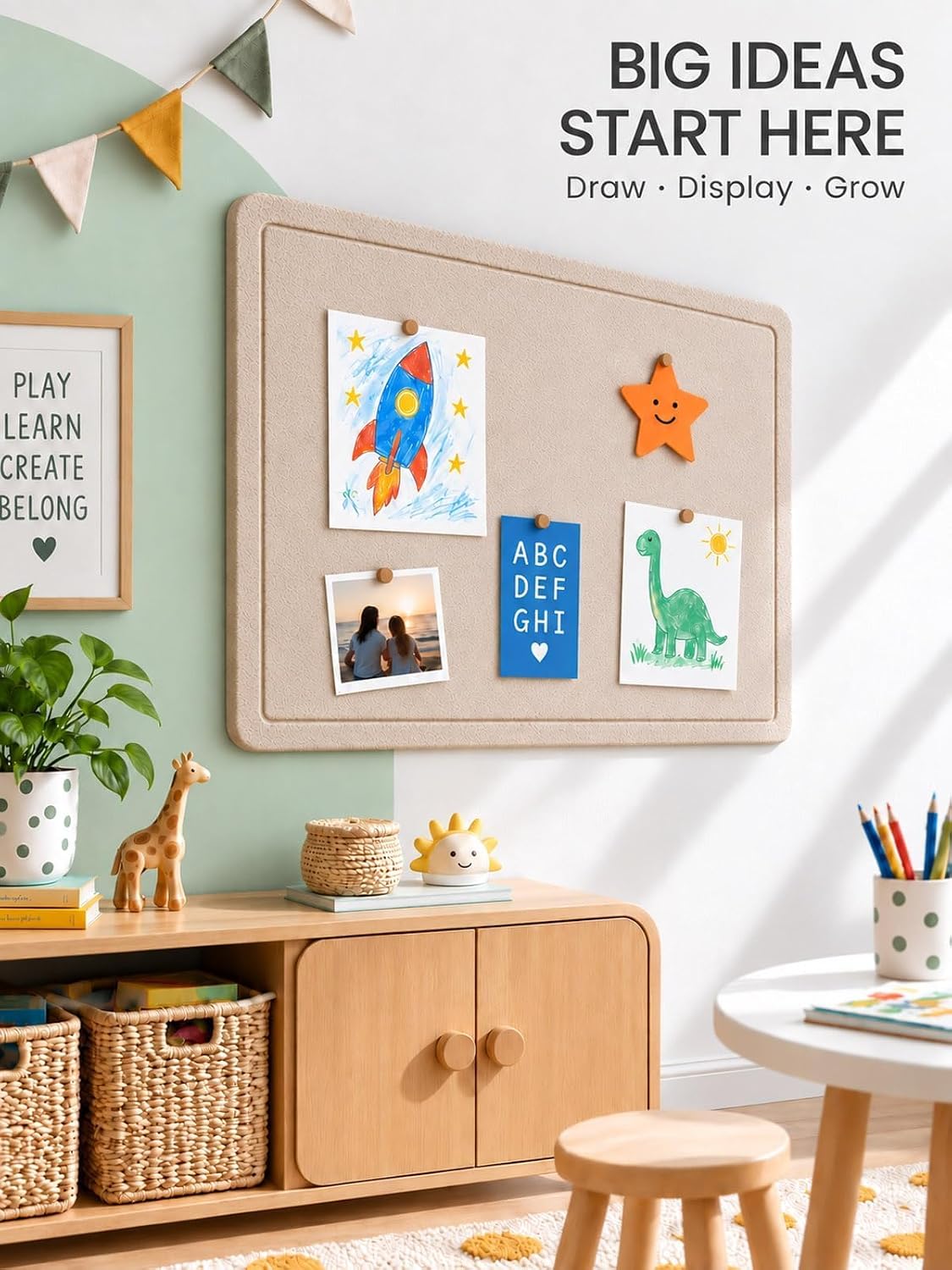 Beige Large Felt Bulletin Board for Wall 48 x 36 Inch Frameless