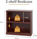 blini 2-Shelf Bookcase Wooden Bookshelves 33in Wide Floor Standing Display - Image 2