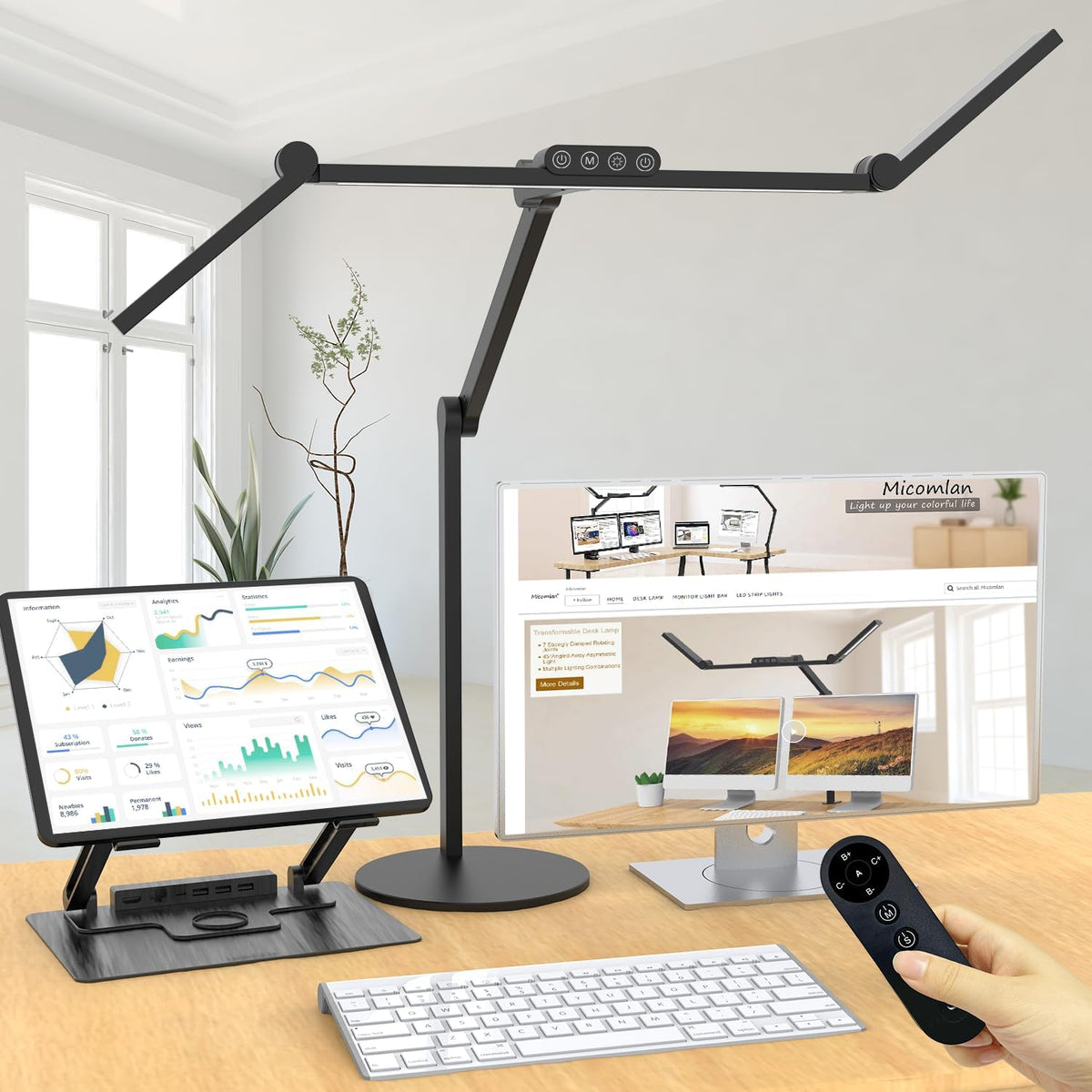 Micomlan Architect Desk Lamp with Remote Control, Adjustable Led Desk Light f...
