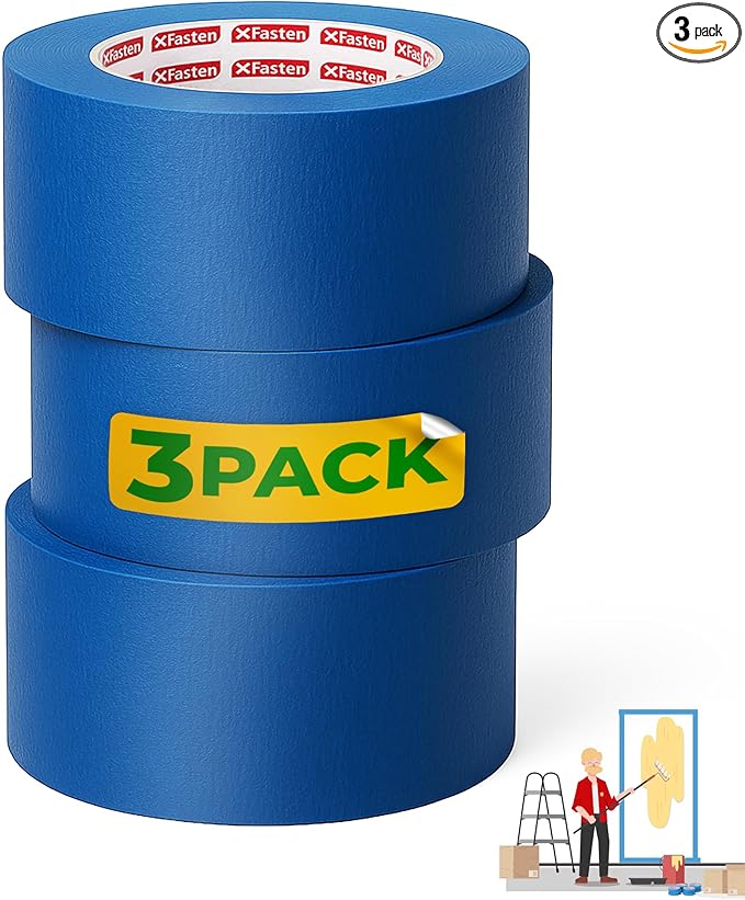 XFasten Blue Painters Tape 3 Inch Wide x 180 Feet Bulk Wall Safe UV-Resistant by XFasten