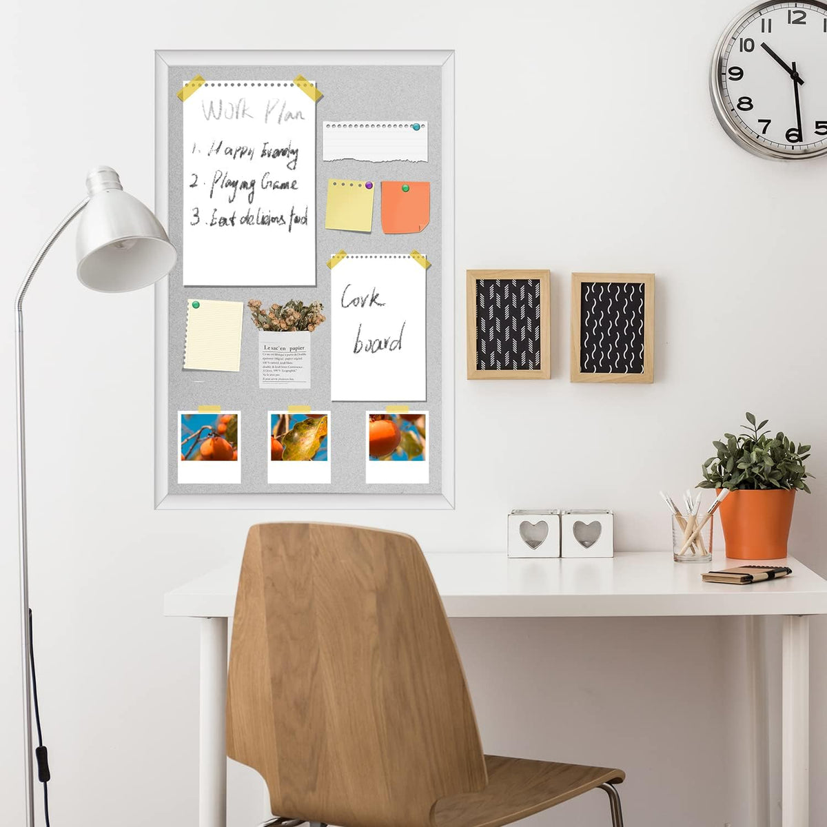 INNOVART White Cork Bulletin Board 36" X 24" with 10 Push Pins, Cor...