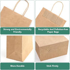 XPCARE 200Pack Paper Bags 8x4.5x10 Inch, Plain Medium Paper Bags - Image 3