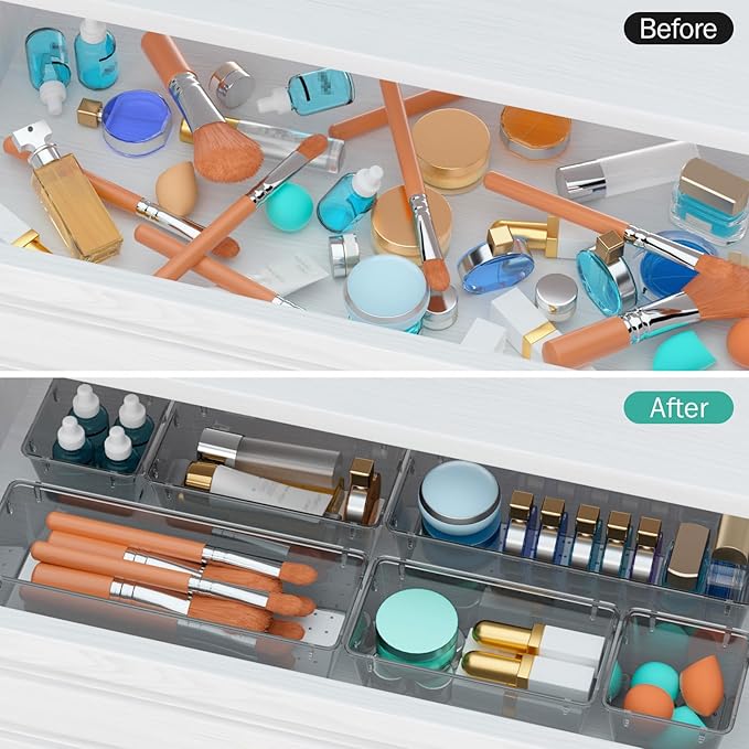 WOWBOX 12 Pack Clear Drawer Organizer Set, Acrylic Drawer Storage Trays - Image 4
