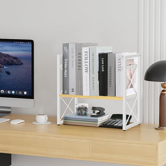 YINMIT Desktop Shelf Organizer, 2 Tier Office Shelves, Wood Desk Organizer - Image 8