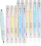 Techjob Aesthetic Highlighters 12 Pack Dual Tips, Double Line Highlighters by Techjob