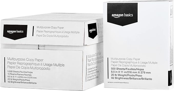 Amazon Basics Multipurpose Copy Printer Paper, 20 lb, 8.5 x 11 Inches, 10 Reams by AmazonBasics