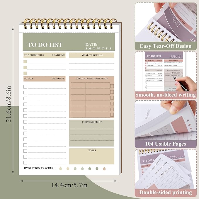 HAUTOCO 2 Packs to Do List Notepad, A5 to Do List Notebook - Image 2