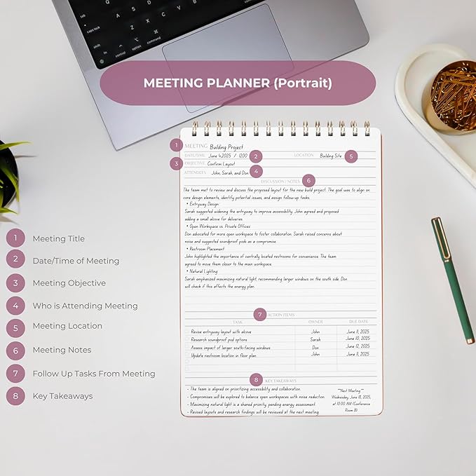 Merely Home | Meeting Notebook for Work | 8.25" x 11.75" | Project Planner | - Image 3