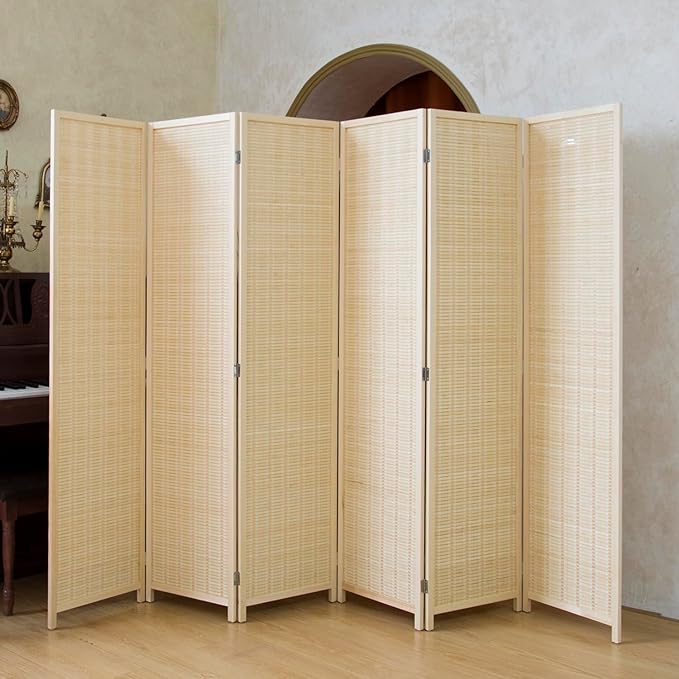 Loomveil 6 Panel Room Divider Folding Privacy Screen, 67 inch Bamboo Panel - Image 2