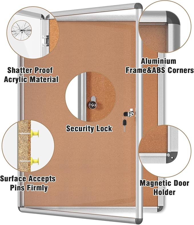 Mifuro 38"x28" Enclosed Bulletin Board, Lockable Weather-Resistant Aluminum - Image 3